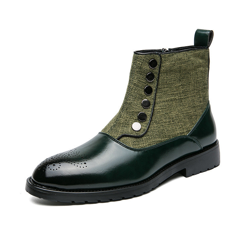 Stitching High Top Wild British Martin Casual Men's Leather Shoes