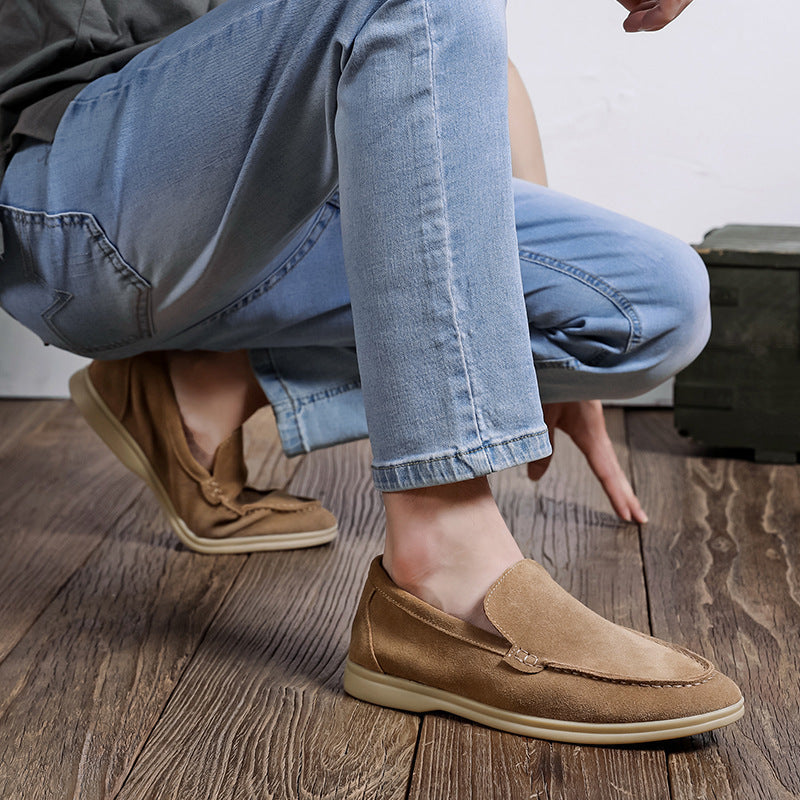 Autumn New Shallow Mouth Loafers Men Suede Slip-on