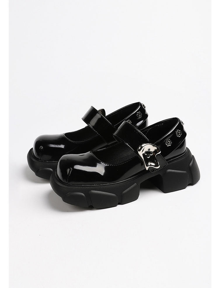 Women's Sponge Cake Thick Soled Big Toe Small Leather Shoes