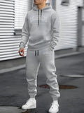 Autumn And Winter Fleece-lined Letter Print Same Color Sweatshirt And Sweatpants Suit Men