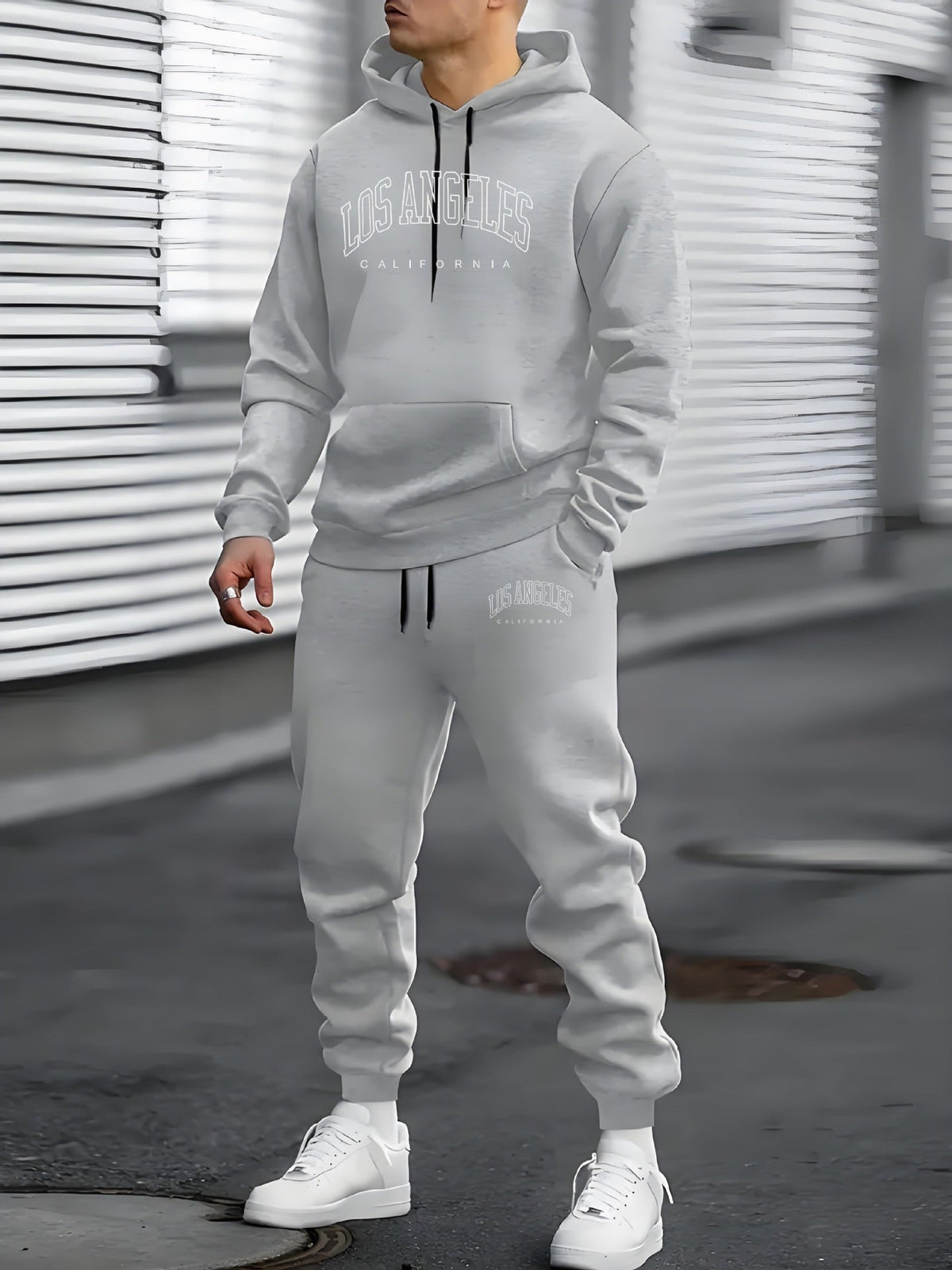 Autumn And Winter Fleece-lined Letter Print Same Color Sweatshirt And Sweatpants Suit Men