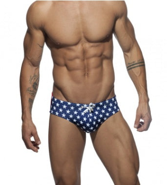 New men's star print color matching triangle swim trunks increase cup sexy close triangle bikini swim trunks