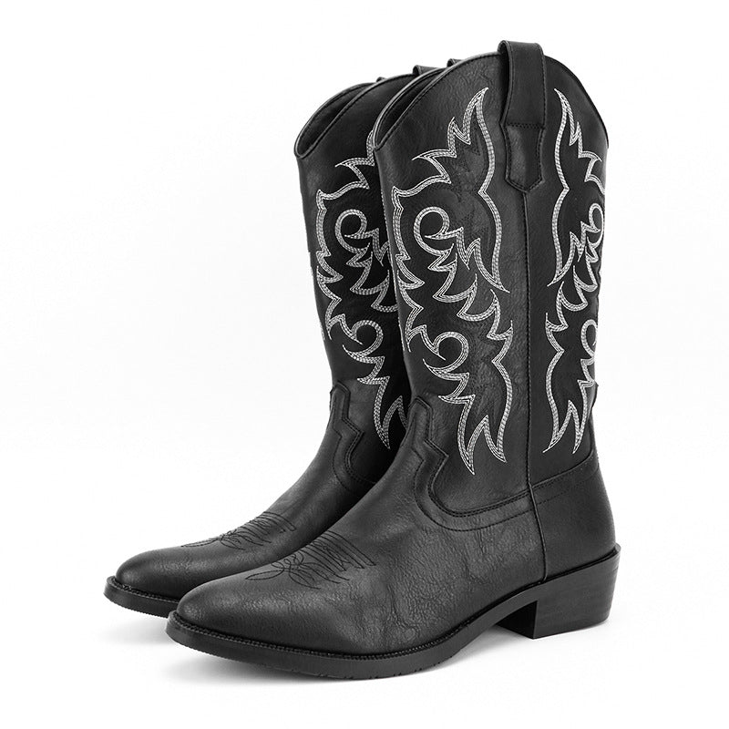Men's Embroidery Retro High Leg Boot