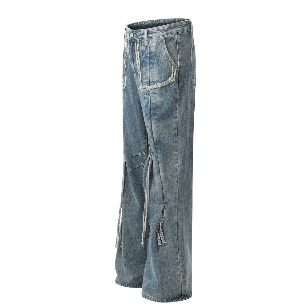 Drawstring Ruffle Design Sense Denim Trousers Men