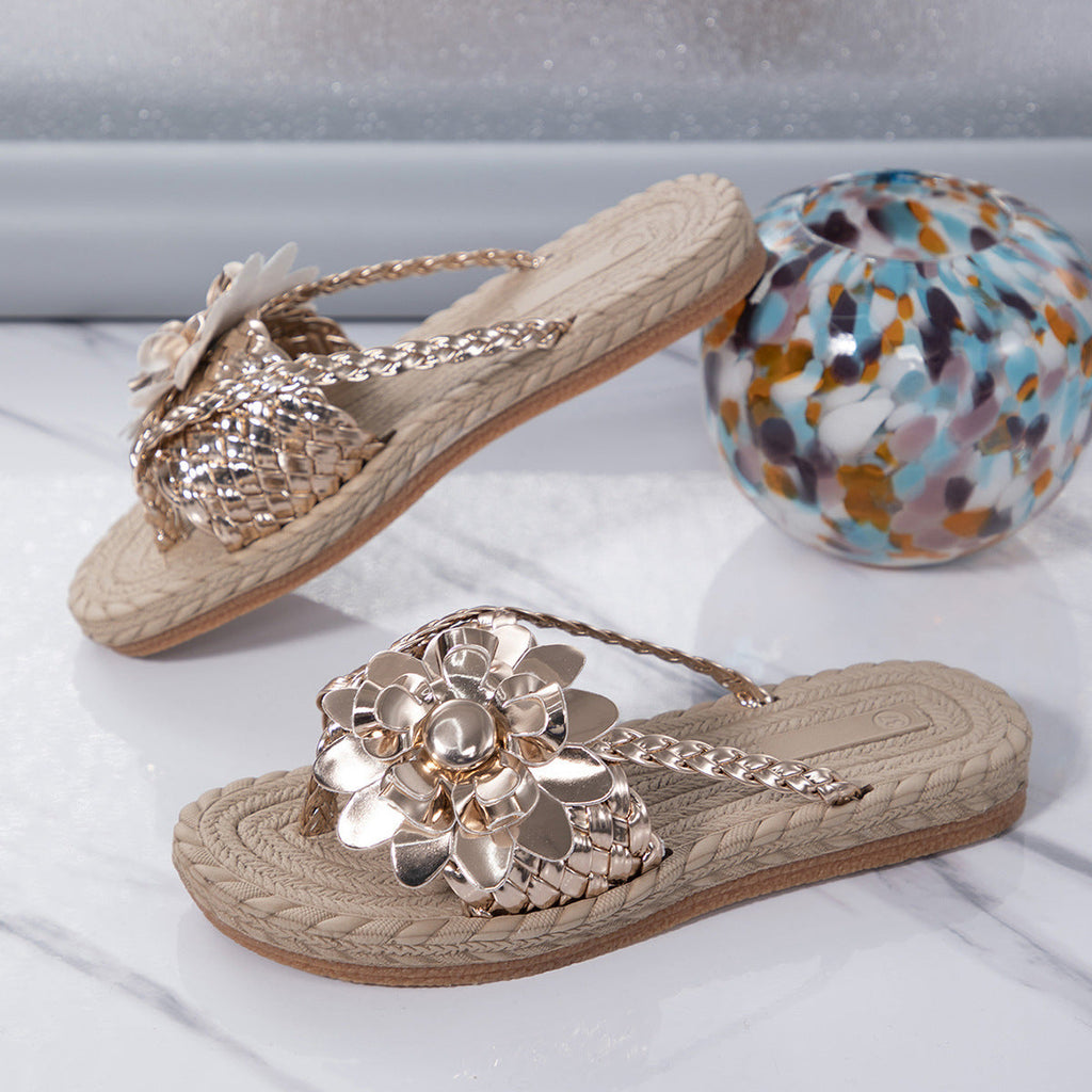 Plus Size Women's All-Match Platform Sandals Temu Simple Elegant Beach Sandals Flowers