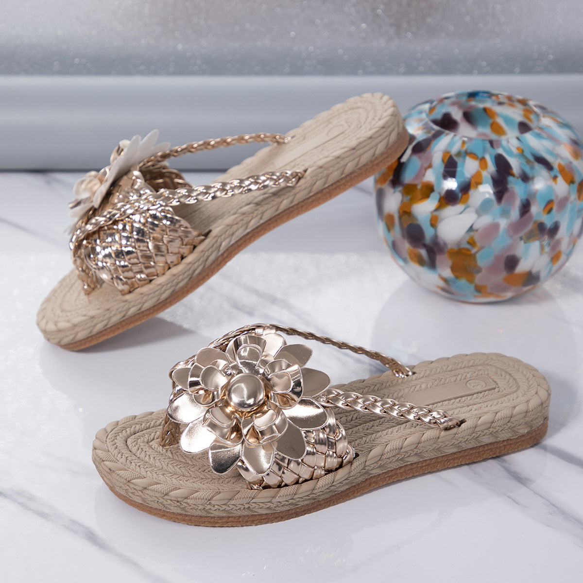 Plus Size Women's All-Match Platform Sandals Temu Simple Elegant Beach Sandals Flowers
