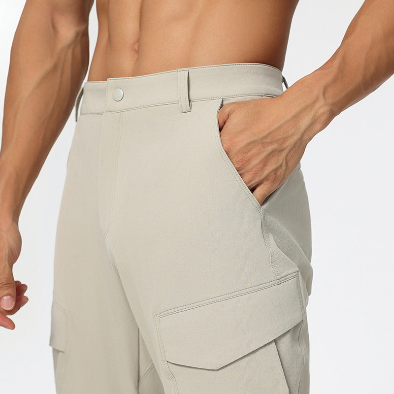 Straight Elastic Wear Resistance Multi-pocket Cargo Pants Men