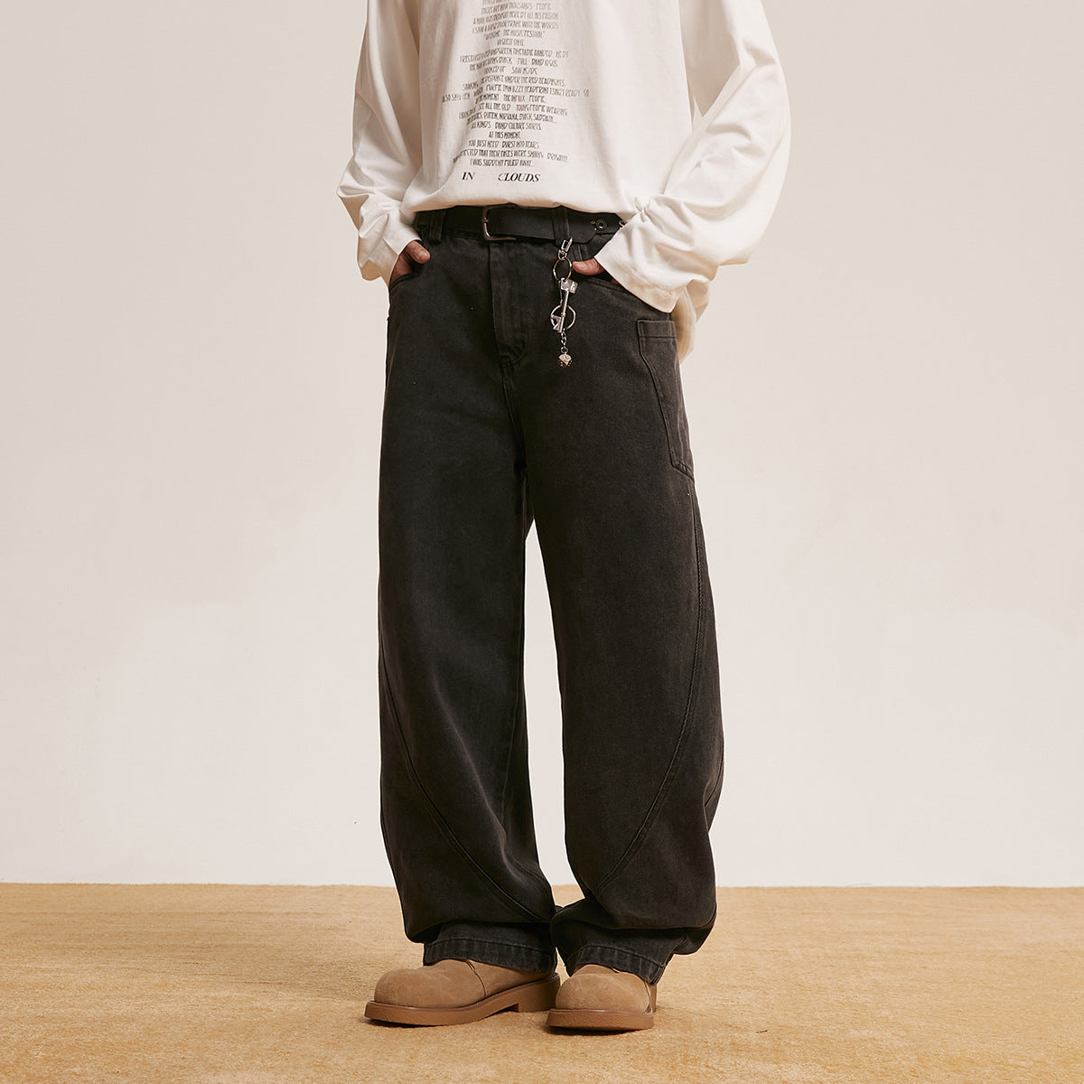 Retro Washed Men's Loose Straight Black Jeans