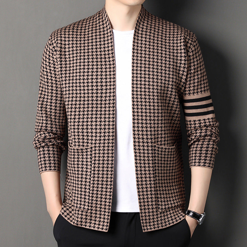 Knitted Cardigan Jacket Semi-scoop Neck Sweater