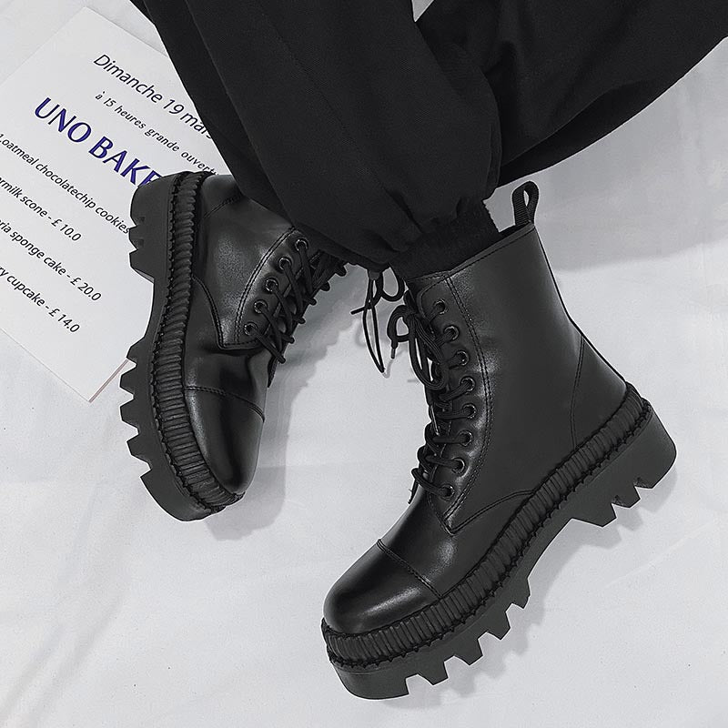 Fashionable And Simple Men's High-top Side Zipper Leather Boots