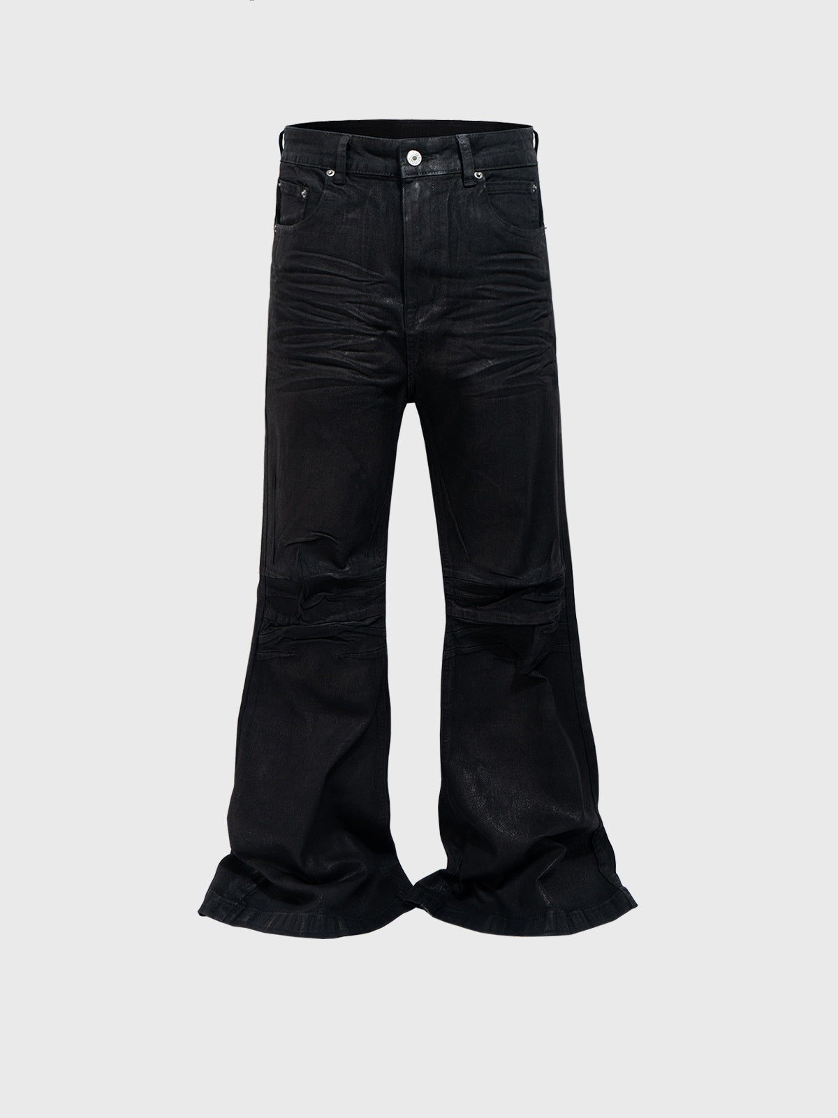 Vinyl Coated Wide Leg Trousers Crease Texture Jeans