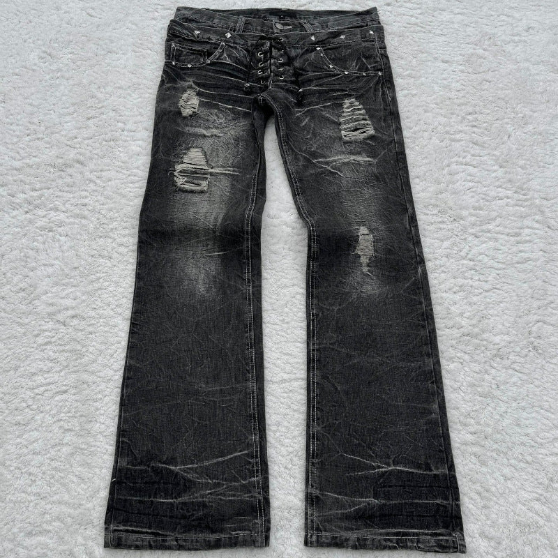 Slightly Flared Double Waist Lace Pants For Men And Women