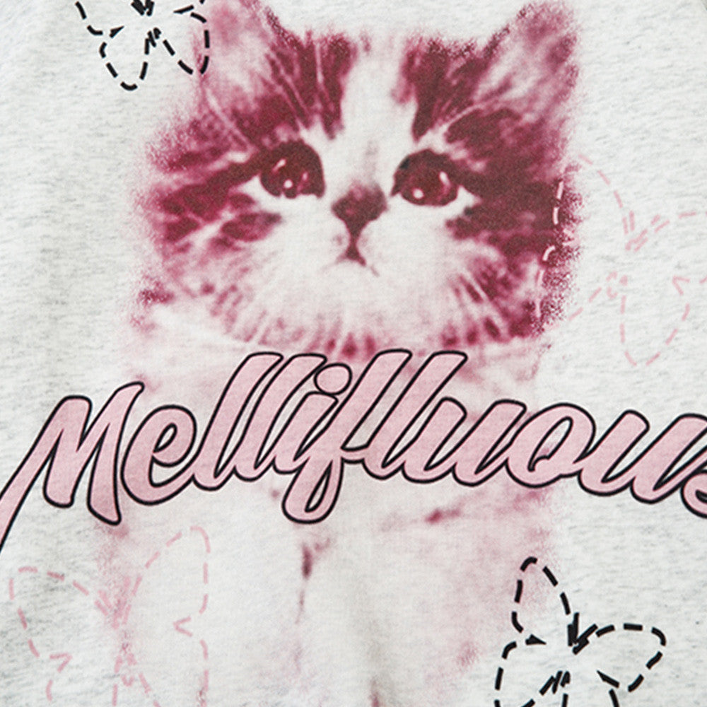 Kitten Animal Print Loose Round Neck Sweater