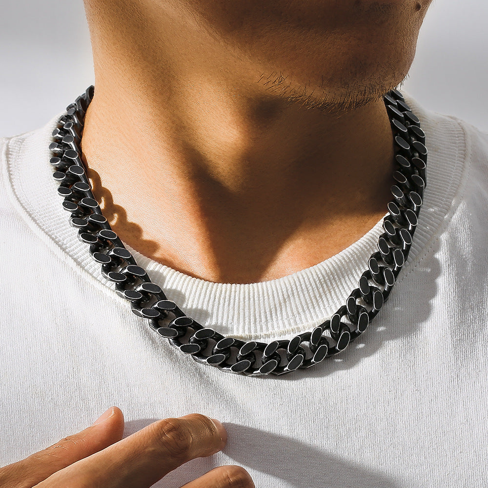 Titanium Steel Two-sided Cuban Mens Stainless Steel Necklace
