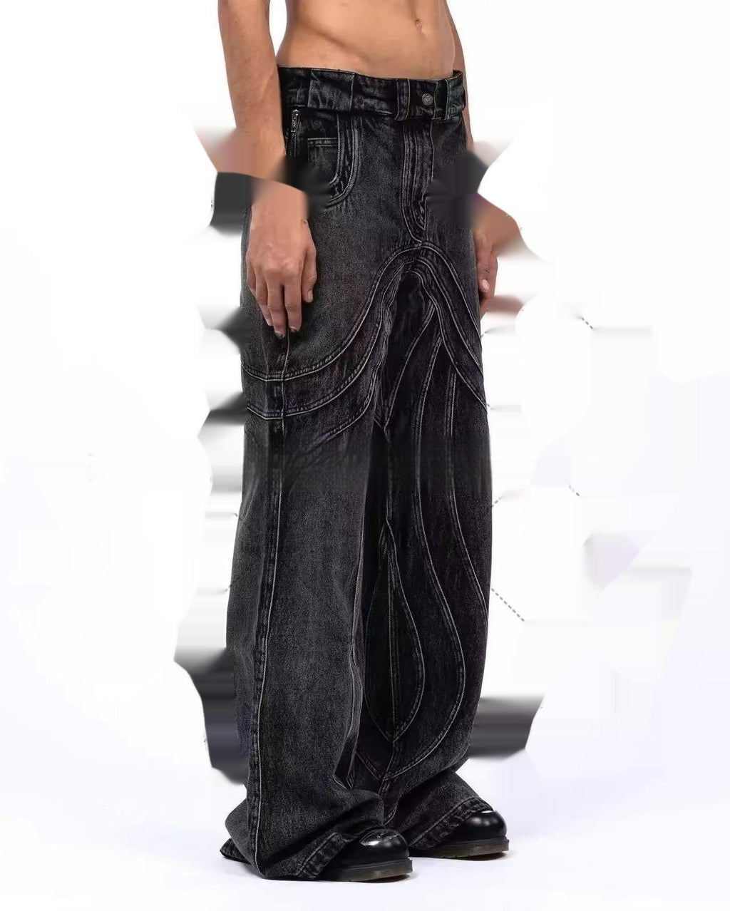 Black Gray Micro Flared Denim Loose Pants