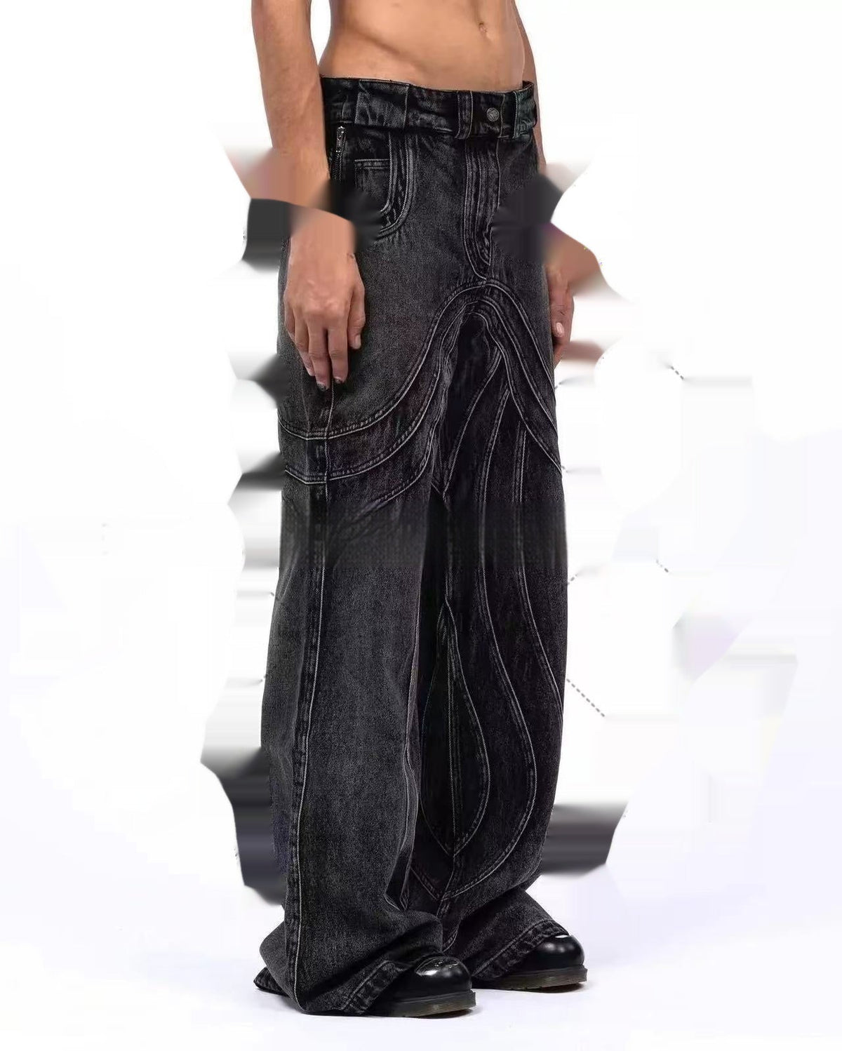 Black Gray Micro Flared Denim Loose Pants
