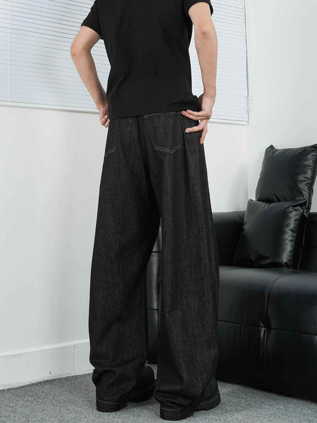 Black Wide-leg Jeans Men's Loose Mopping Casual Pants