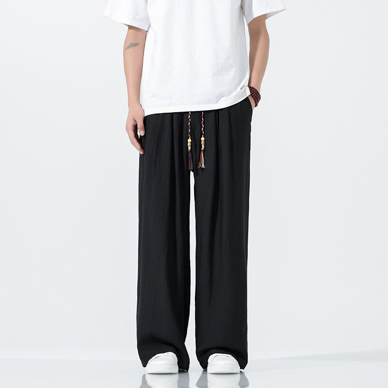 National Style Men's Trendy Straight-leg Trousers Breathable Wide Leg