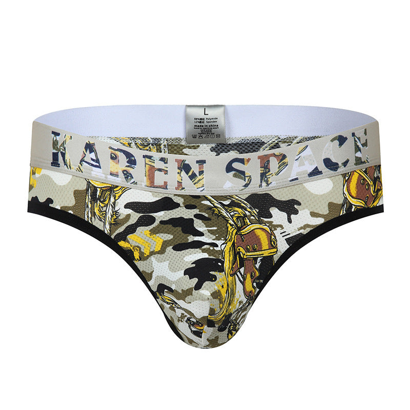 New Men's Thong T-pants Ice Silk Printed Breathable