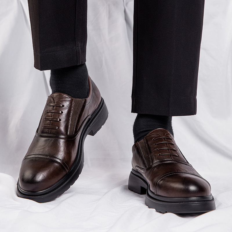 Genuine Leather Men's Leather Shoes Increased Casual Soft Bottom Super