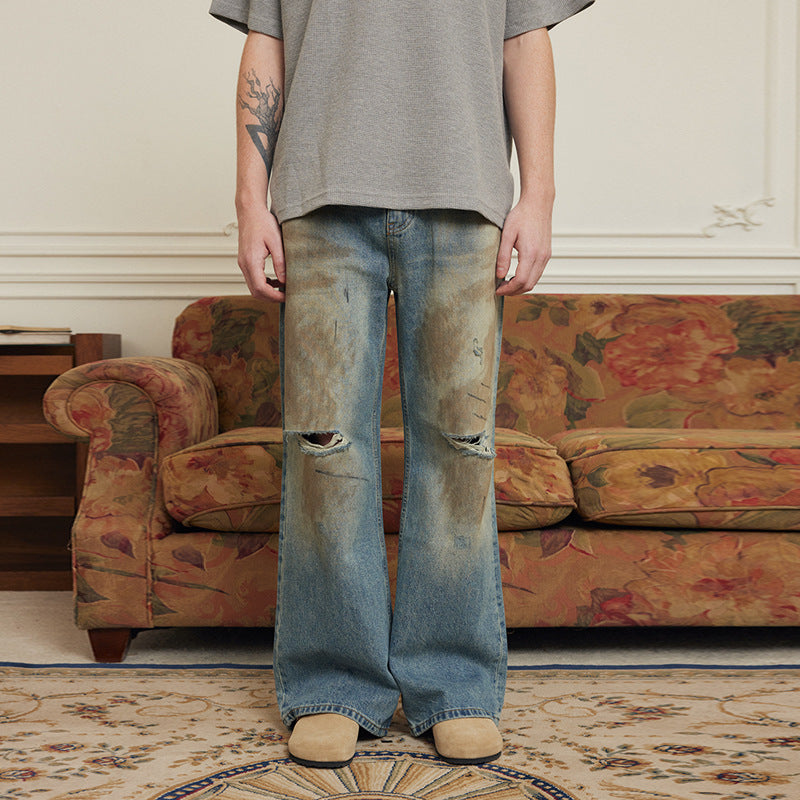 Wide Leg Straight Ripped Leisure Jeans