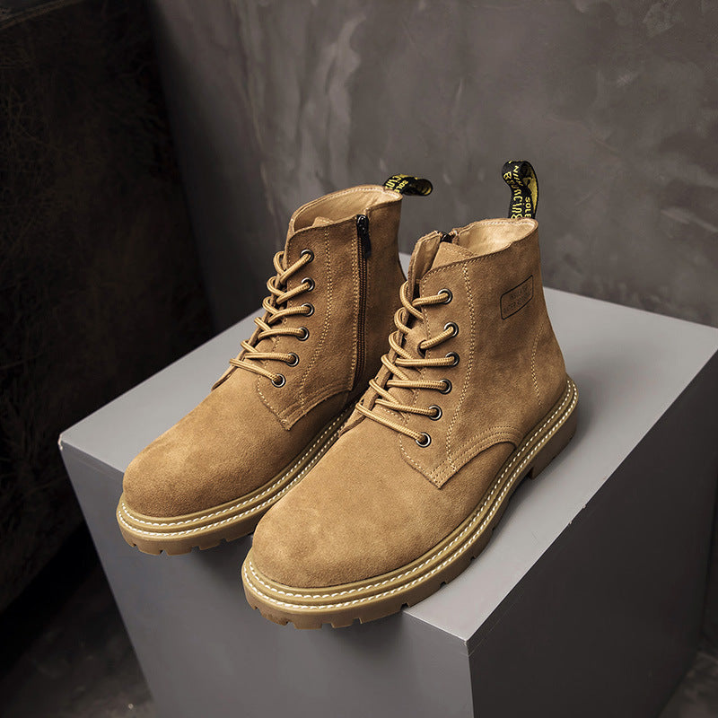 Hidden Heel Platform Retro Men's Leather Boots
