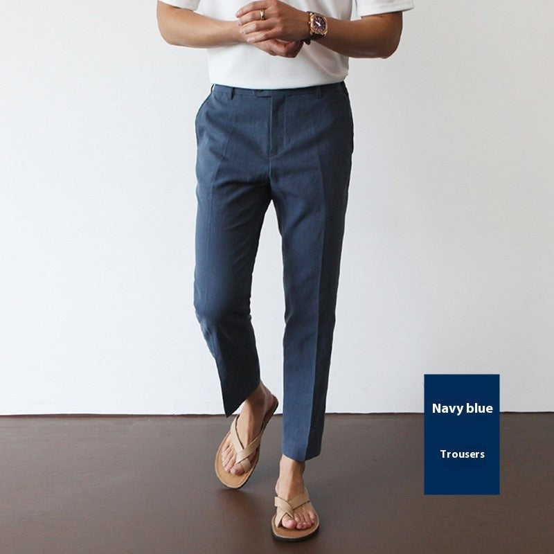 White Cotton Linen Fabric Men's Casual Breathable Pants