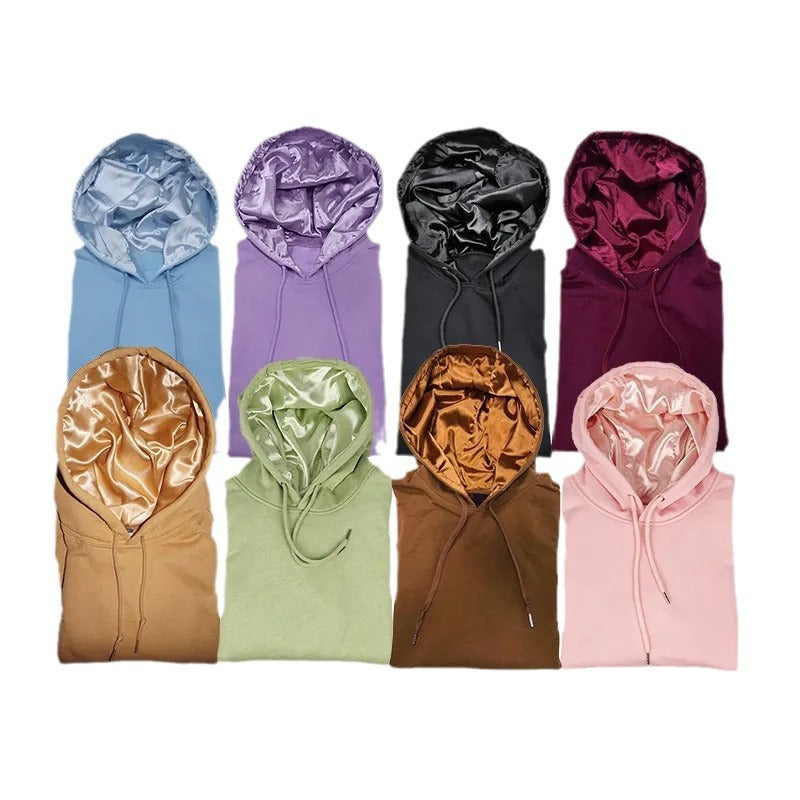 Brushed Hoody Silk Lining Hat Cotton Mixed Polyester Shoulder Sweater