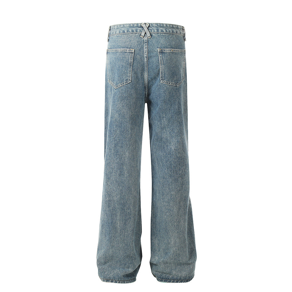 Drawstring Ruffle Design Sense Denim Trousers Men