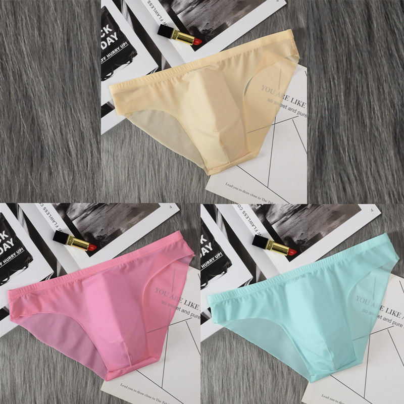 Men's Ice Silk Seamless Ultra-thin Translucent One Piece Low Waist Breathable Briefs