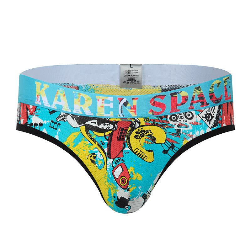 New Men's Thong T-pants Ice Silk Printed Breathable