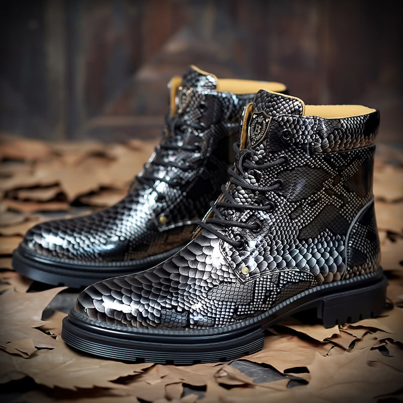 Men's Snake Pattern Color Changing Martin Shoes