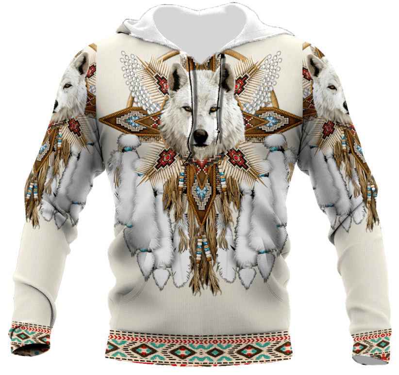 Men's Women's 3D Full Version Indian Indian Wolf Hoodie