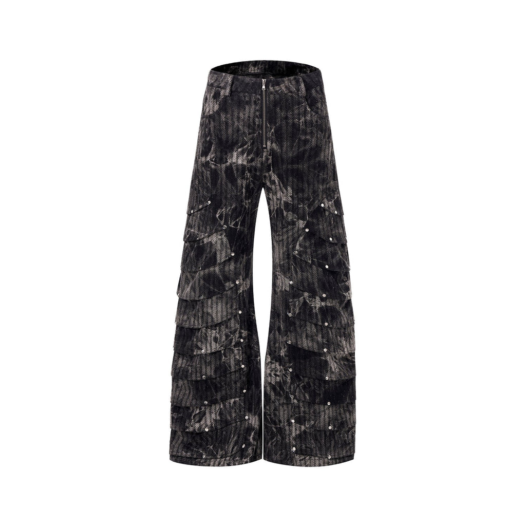 Deconstructed Rivet Machete Jeans Men's Retro Wide Leg Mop Pants