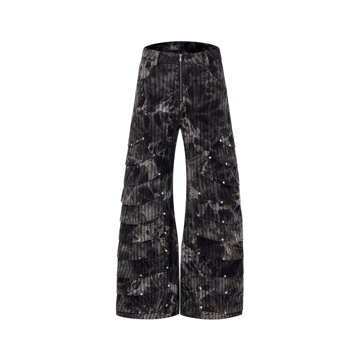 Deconstructed Rivet Machete Jeans Men's Retro Wide Leg Mop Pants