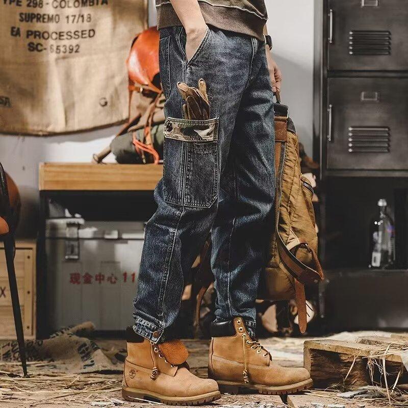 American-style Heavy Distressed Cargo Jeans Men's Loose