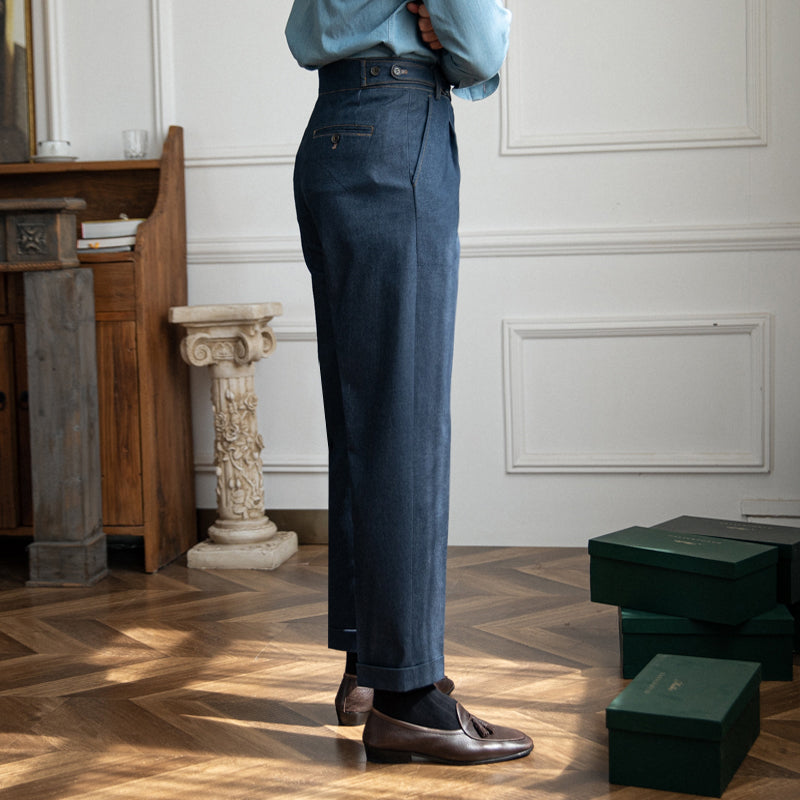 Men's Denim Color Vintage Casual High Waist Pants