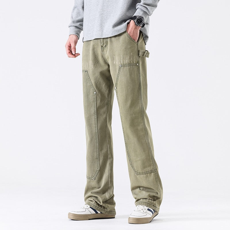 American High Street Vibe Wind Washed Distressed Army Green Jeans