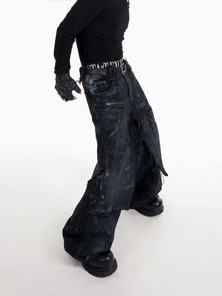 American High Street Fake Two-piece Hand-painted Double-layer Trousers