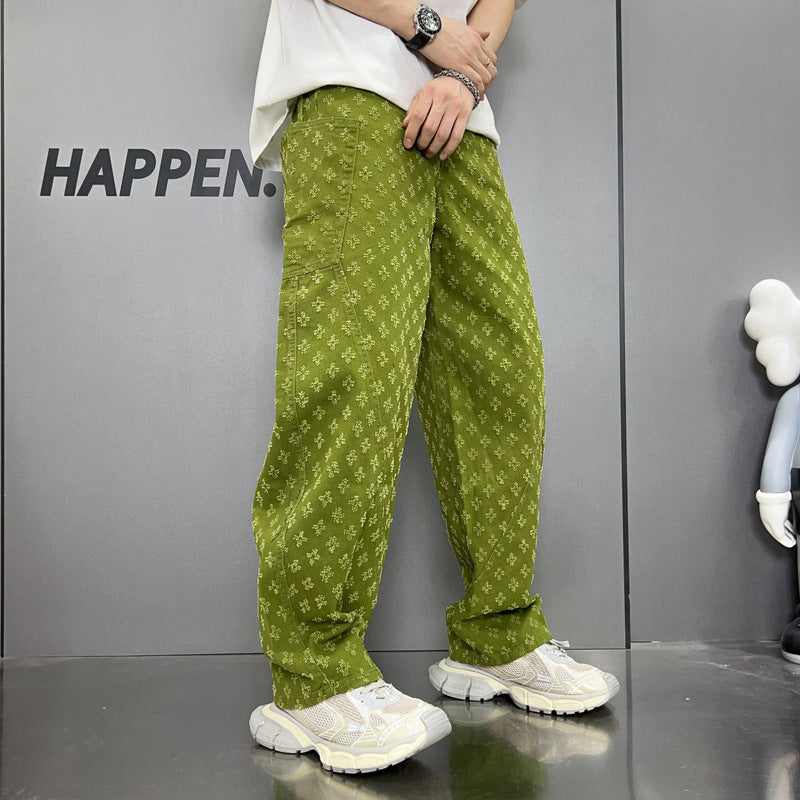 Loose Straight Washed Denim Large Pocket Pants Trendy