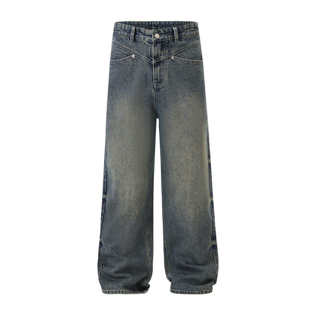 American Retro Washed Decorative Flower Jeans For Men