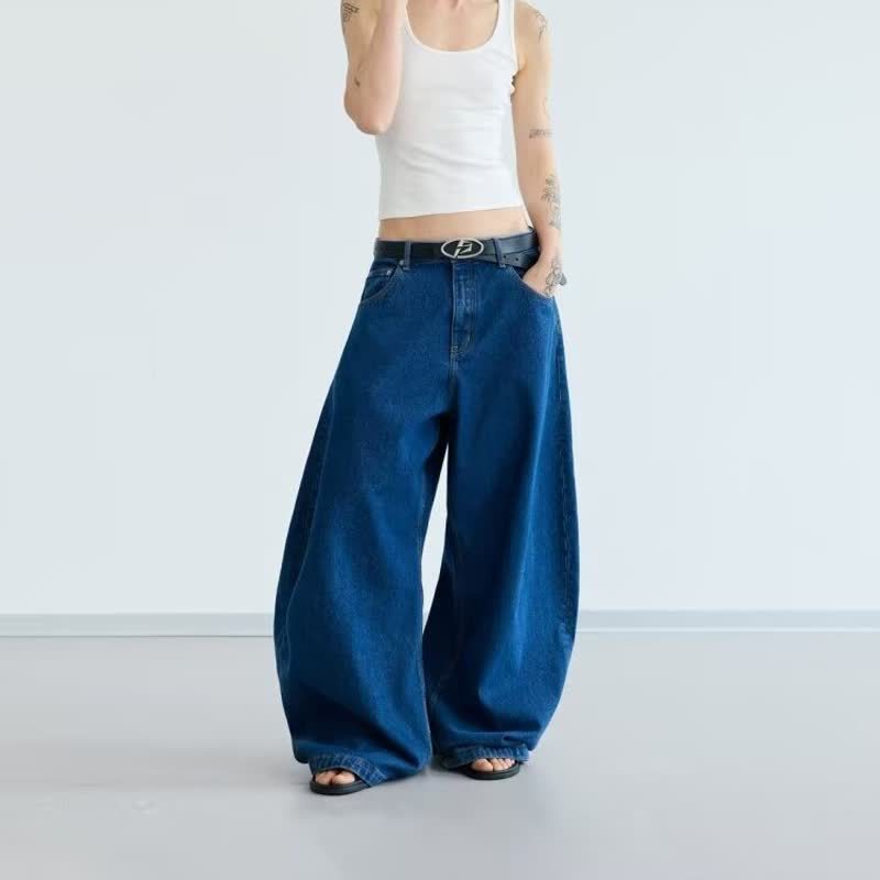 High-waisted Retro Straight-leg Jeans For Men Summer American Style Dark Blue