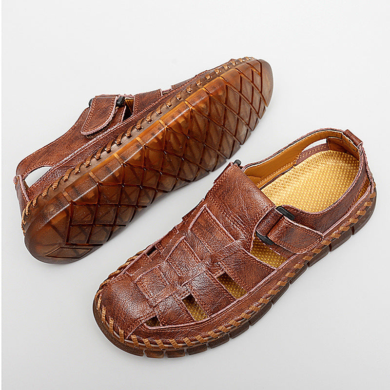 Plus Size Men's Beach Sandals Retro Hollow Out