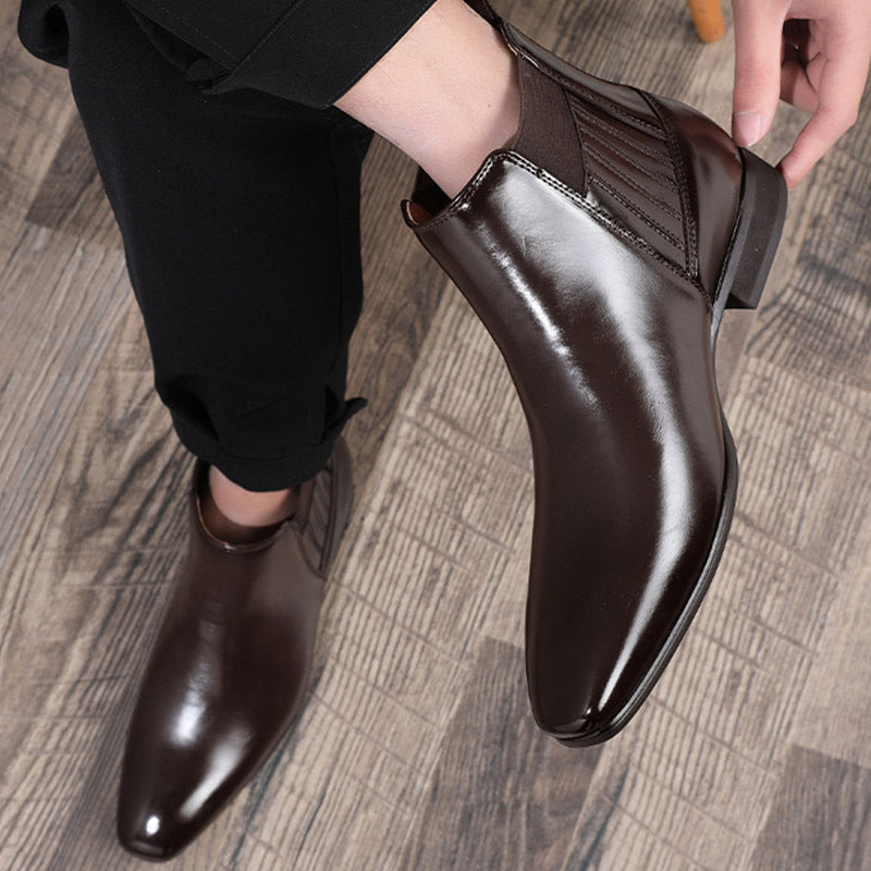 British Style Square Heel Business Formal Leather Shoes