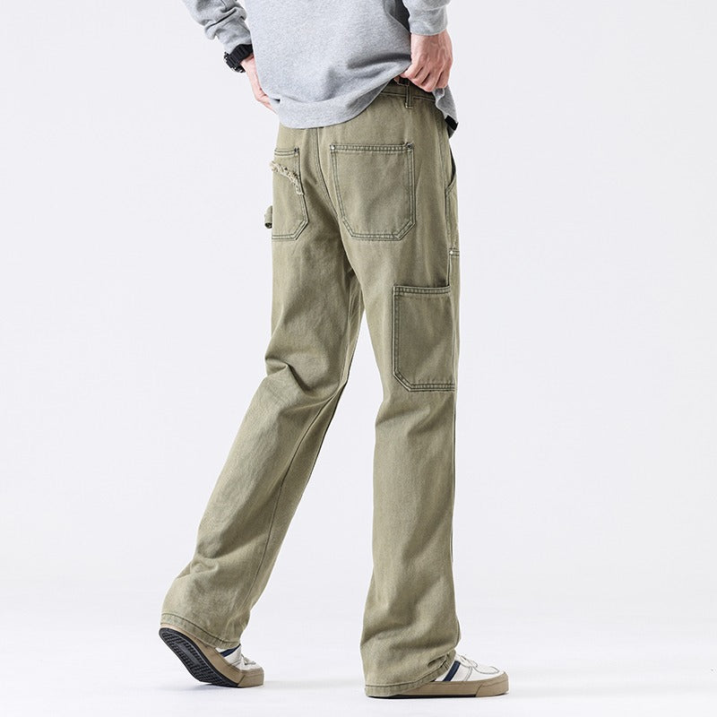 American High Street Vibe Wind Washed Distressed Army Green Jeans