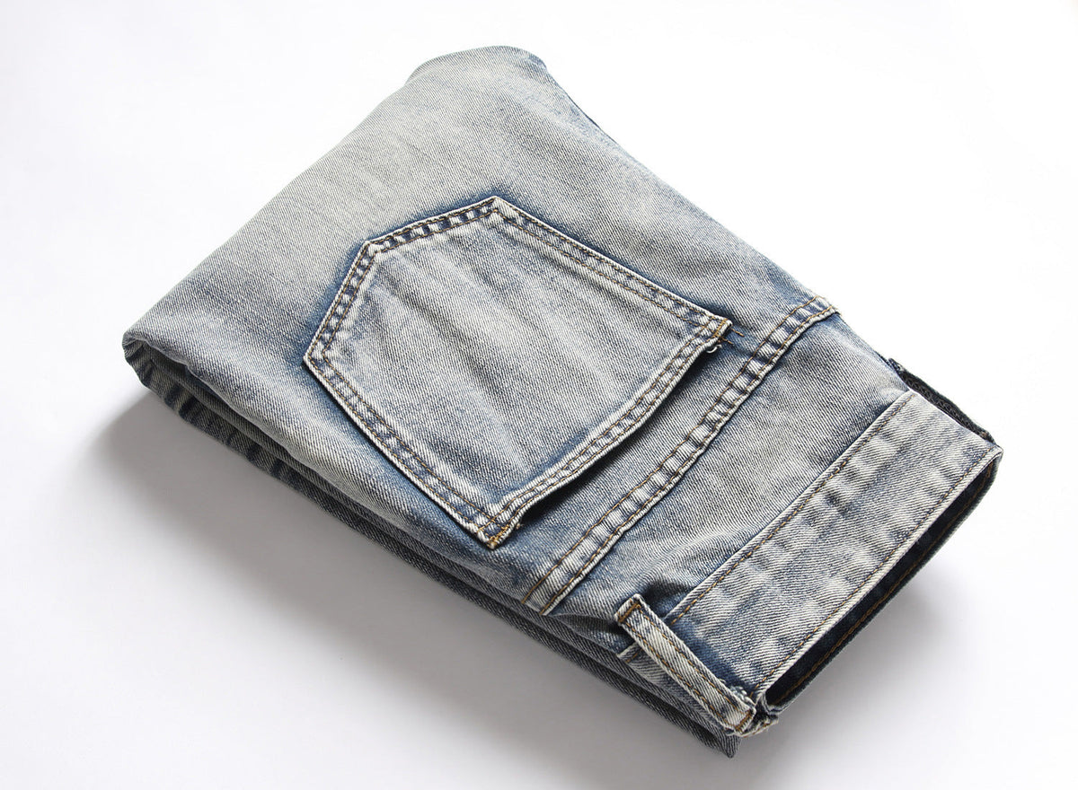 European And American Nostalgic Jeans Men's Ripped Special Embroidery