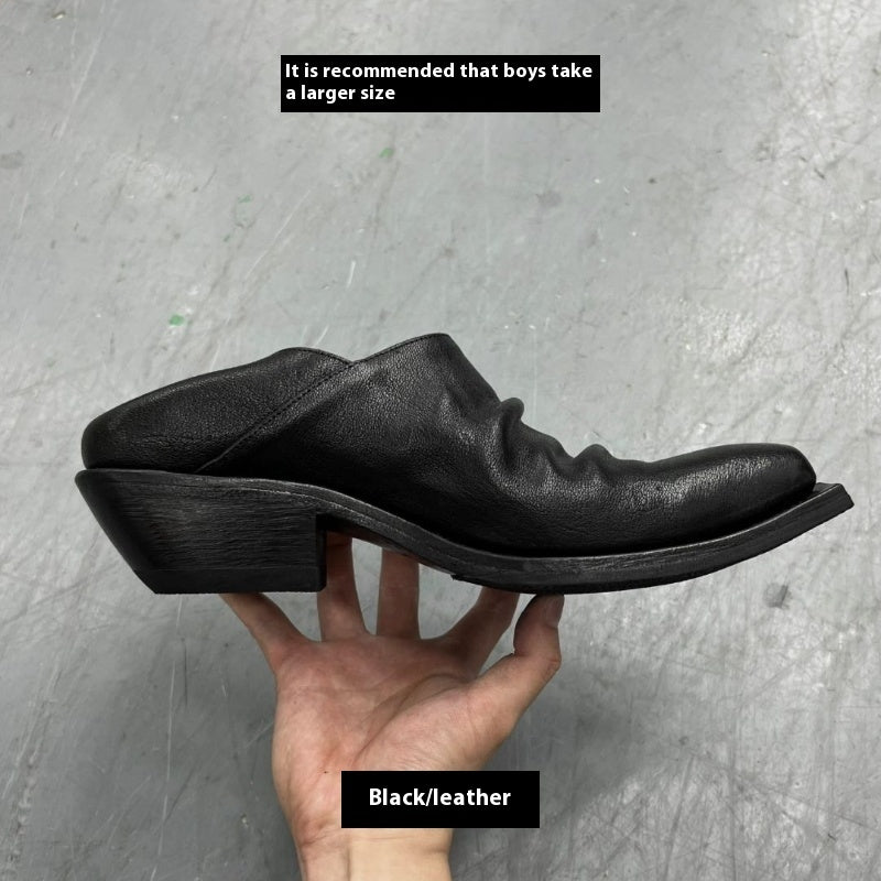 Black Retro Unisex Small Leather Shoes With Height Increase