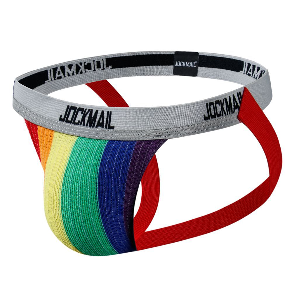 Rainbow Men's Thong Breathable Stretch Hip Lift Rear Empty Sports Double Ding