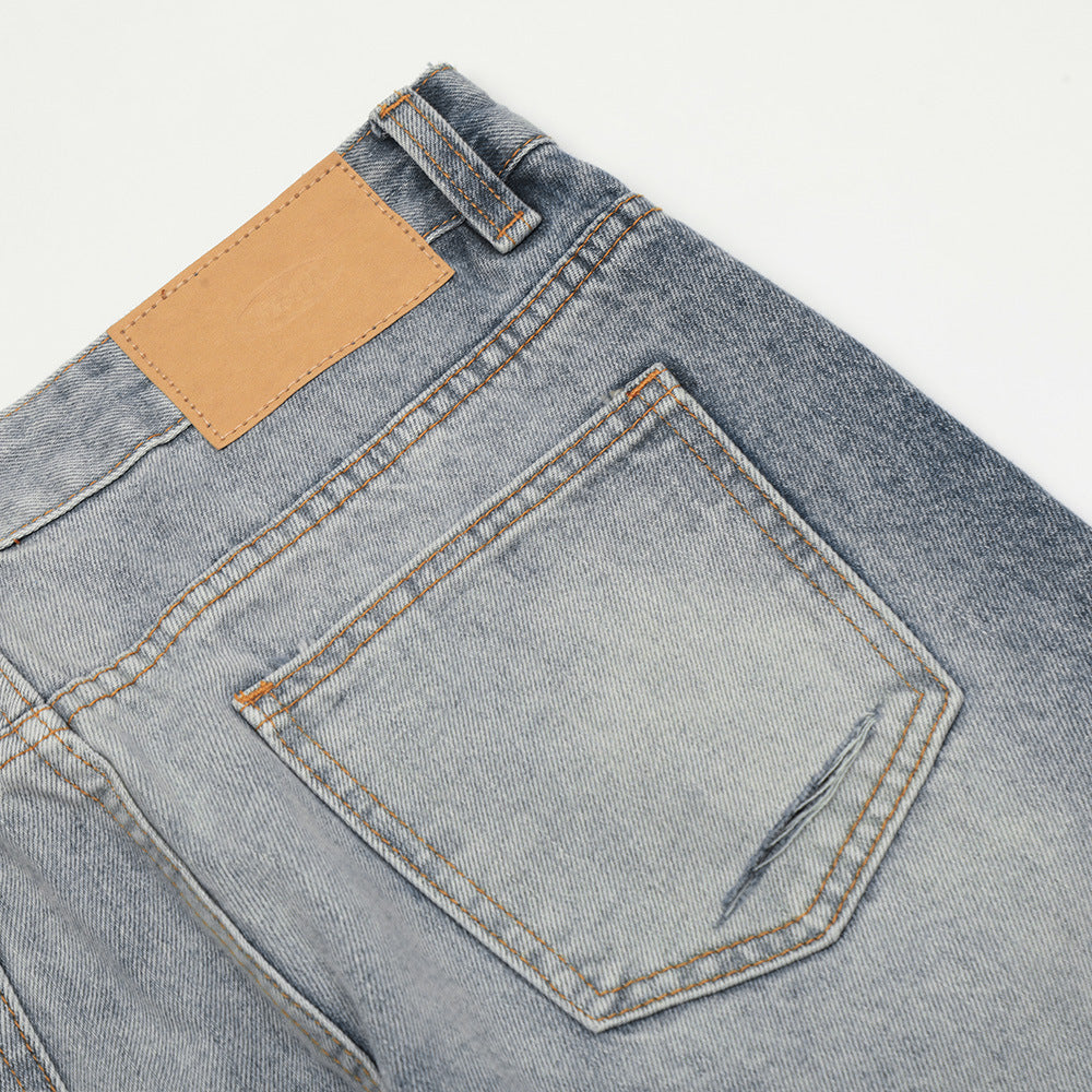 Washing Hole Denim Bootcut Trousers Trendy Punk