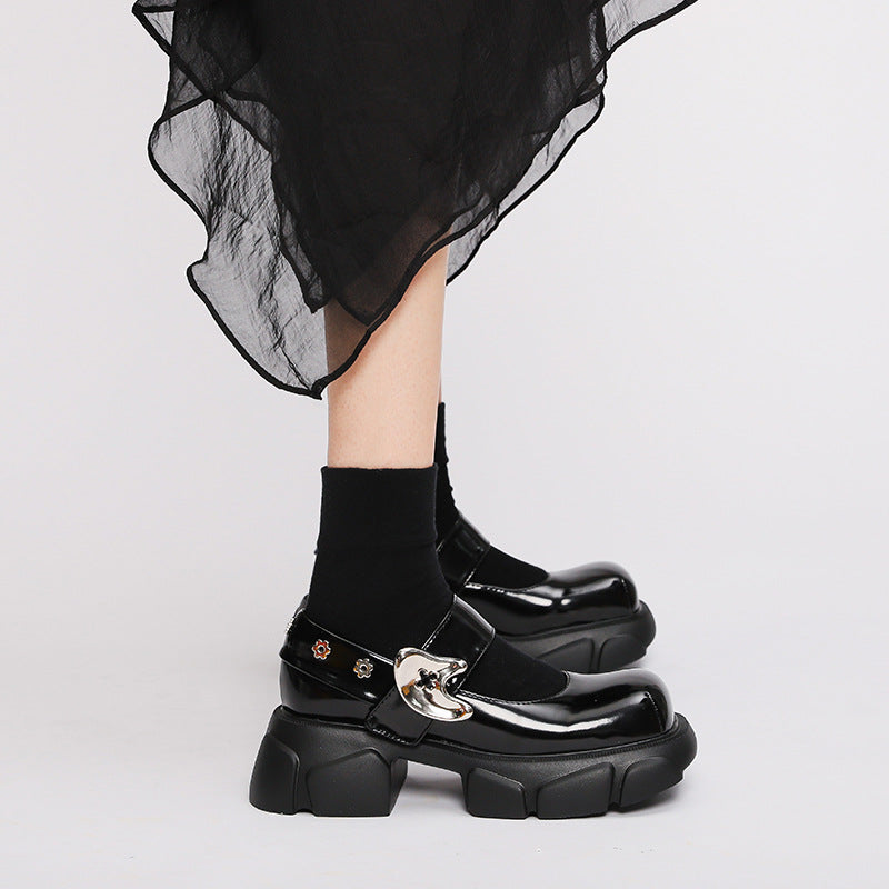 Women's Sponge Cake Thick Soled Big Toe Small Leather Shoes